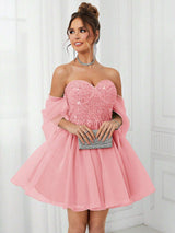 Elegant Off-Shoulder Pink Cocktail Dress image 1