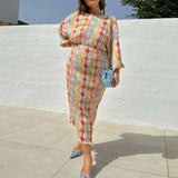 Geometric Patterns Print Midi Dress - XL, Multi Beige image