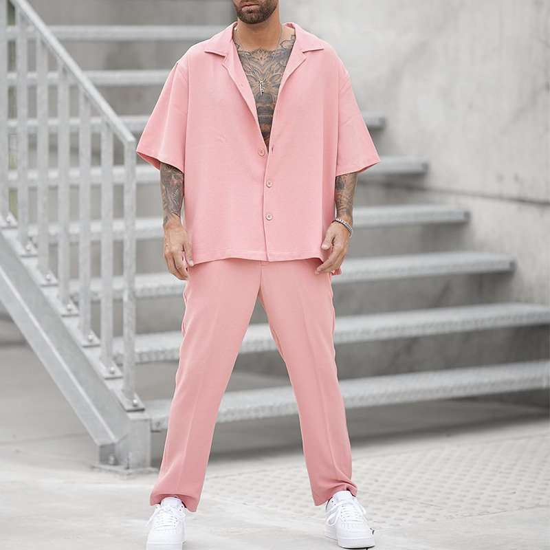 Mens Relaxed Fit Two-Piece Set - S, Pink image