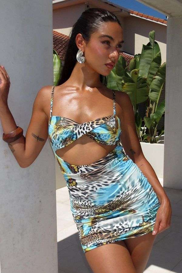 Print Twist-Front Cut-Out Mini Dress image 0