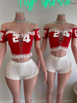 Lace-Up Off-Shoulder Varsity Crop Top image 5