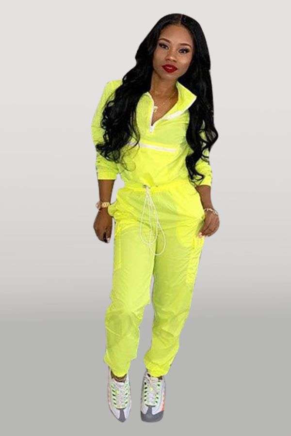 Casual Two-Piece Windbreaker Tracksuit Set - M, Yellow image