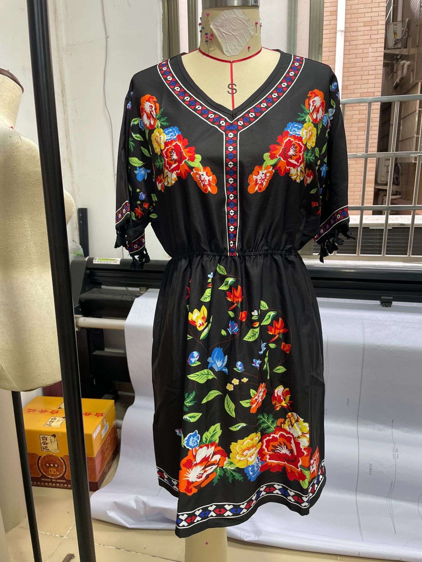 Floral Embroidered Boho Dress with Tassel Accents image 3
