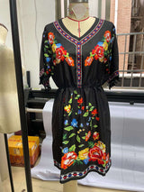 Floral Embroidered Boho Dress with Tassel Accents image 3