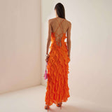 Vibrant Orange Ruffled Maxi Dress image 3