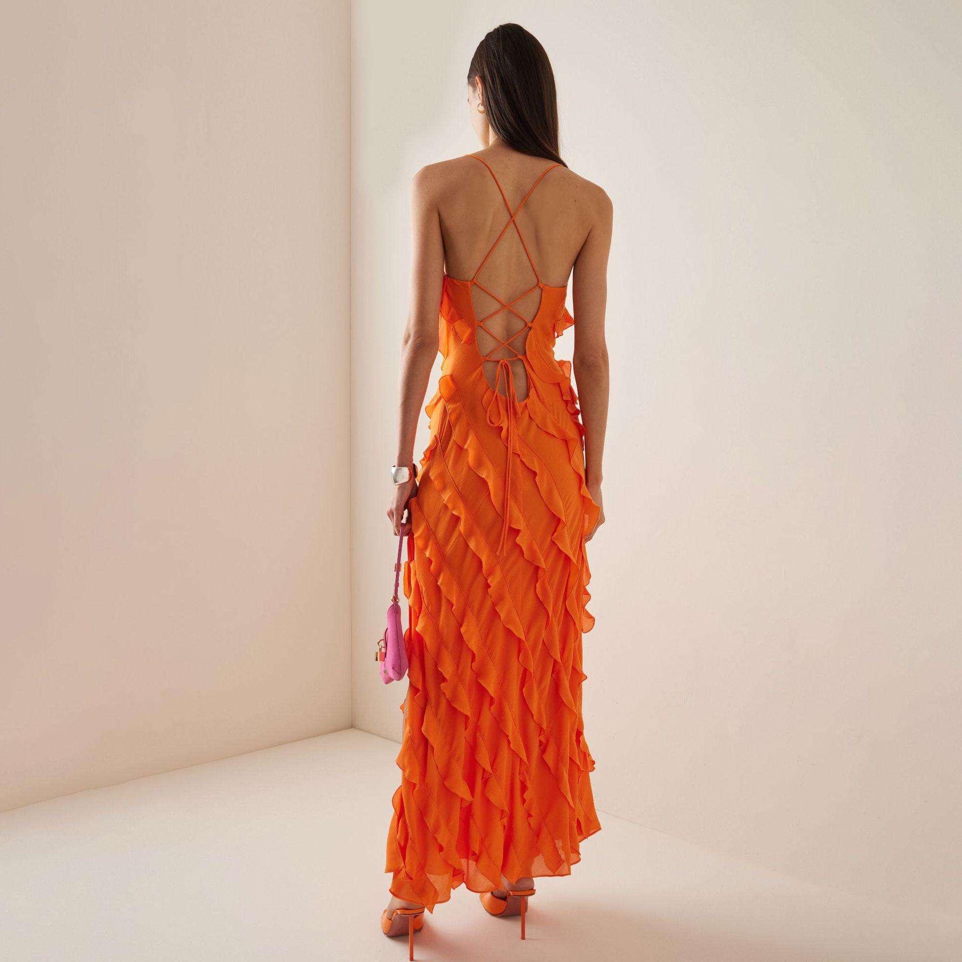 Vibrant Orange Ruffled Maxi Dress image 3
