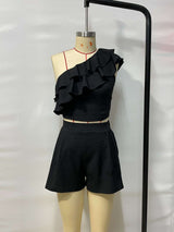 One-Shoulder Ruffled Crop Top & Shorts Set image 3