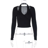 Halter Layered Long-Sleeve Crop Top image 4