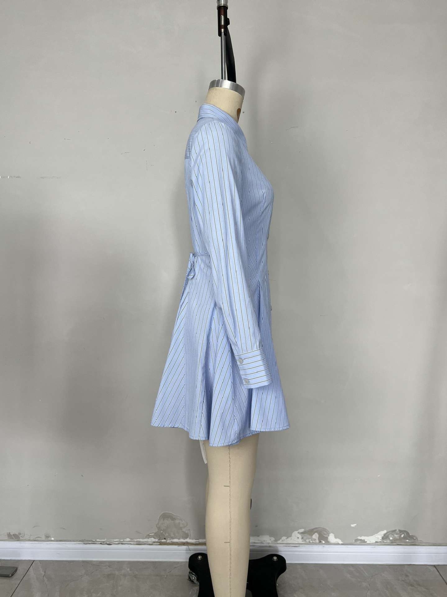 Pinstripe Shirt Dress with Pleated Skirt image 2
