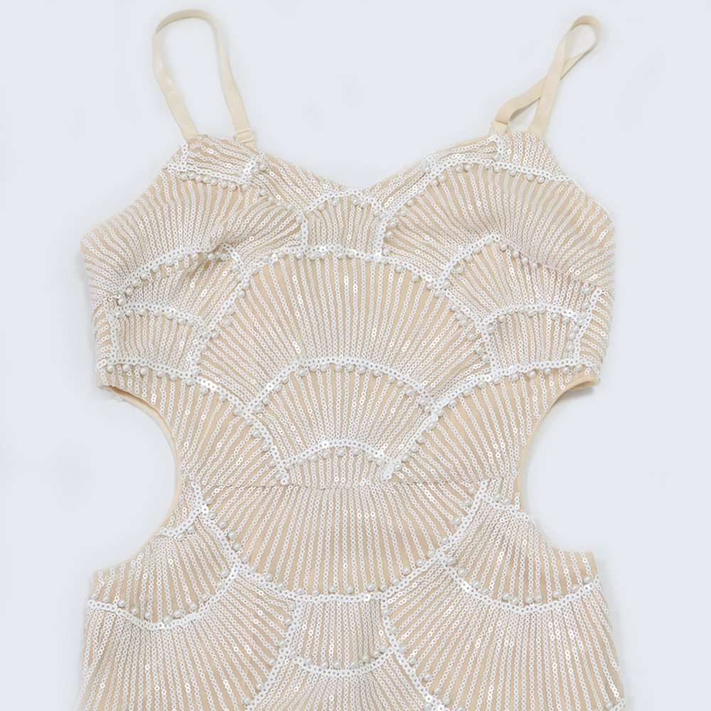 Elegant Cutout Midi Dress - S, Beige image