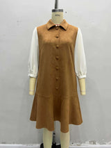 Button-Front Dress with White Sleeve Detail image 4