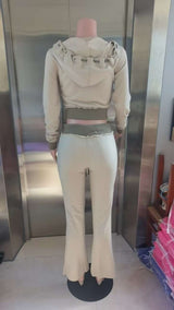 Contrast Patchwork Zipper Top Drawstring Pants Set image 7