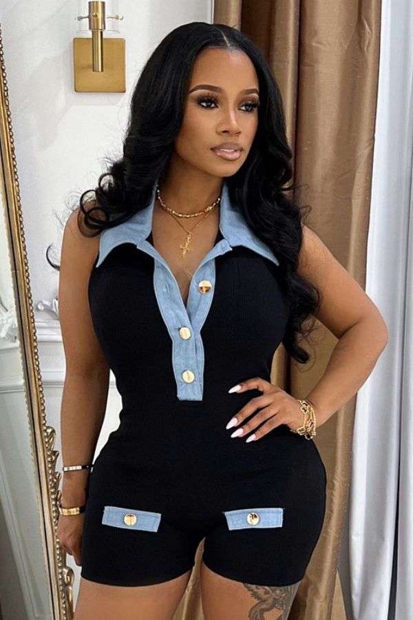 Contrast Button-Up Romper image 1