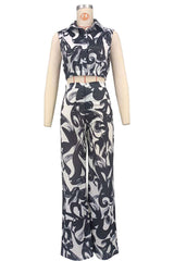 Abstract Print Sleeveless Top with Wide-Leg Pants image 4