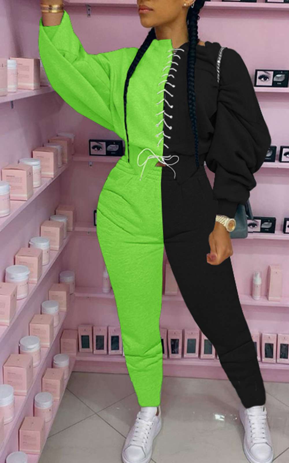 Casual Two Tone Jumpsuit - L, Lightsaber Green image