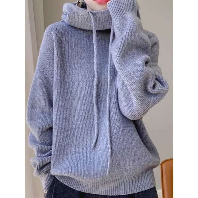 Turtleneck Hooded Loose Sweater - XL, Ethereal Blue image