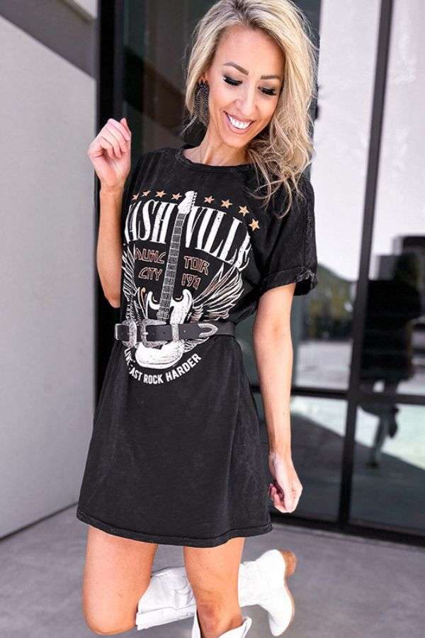 Vintage Nashville Rock Tour Graphic T-Shirt Dress image 1