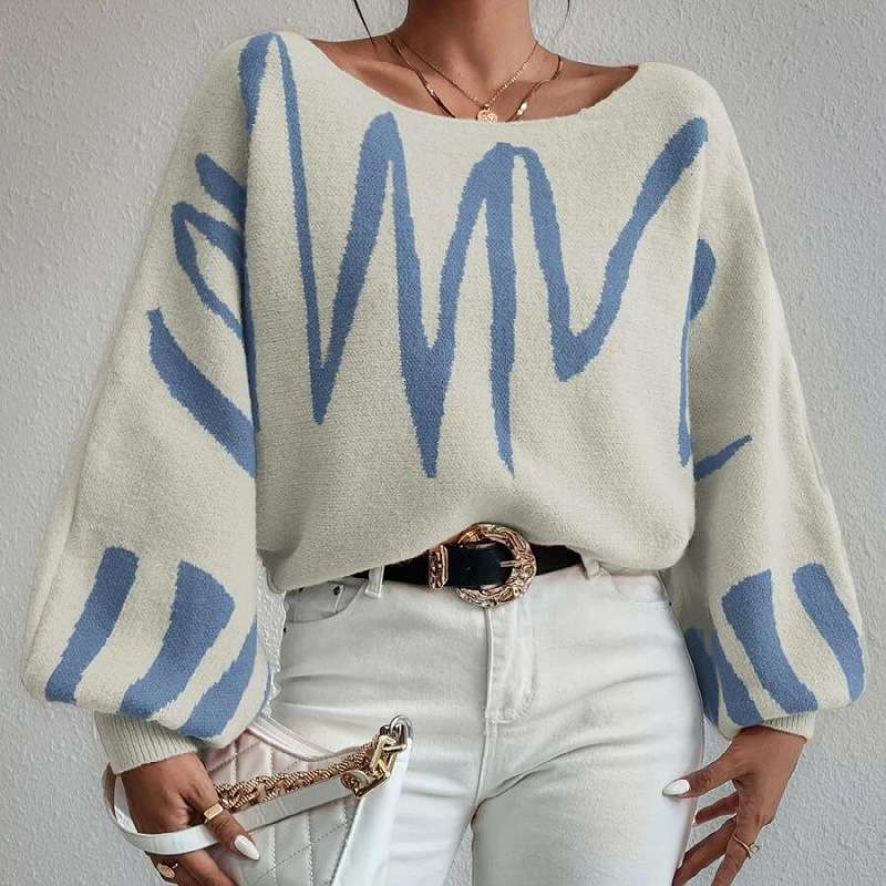 Loose Lantern Sleeve Pullover Sweater - L, Seedpearl Beige image