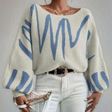 Loose Lantern Sleeve Pullover Sweater - L, Seedpearl Beige image