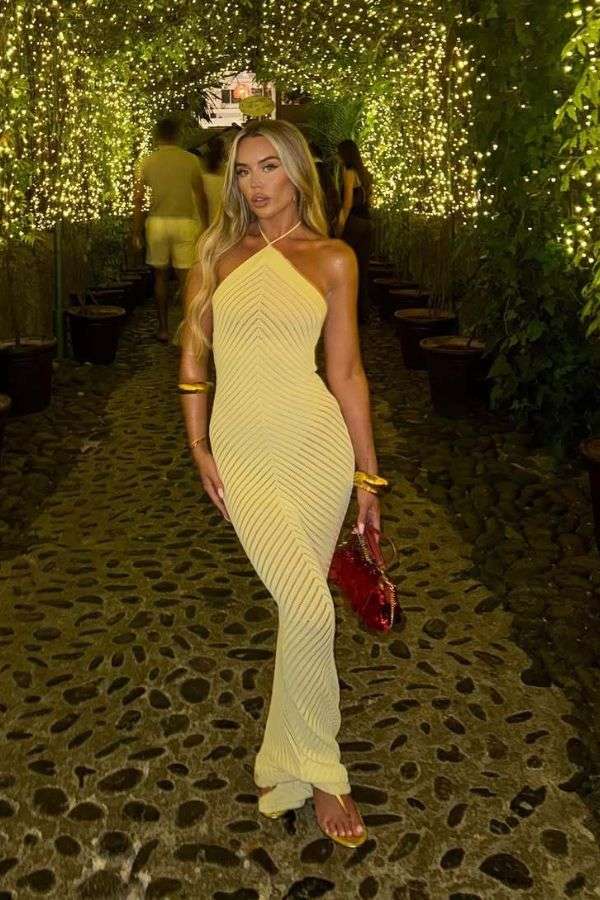 Ribbed Halter Maxi Dress - L, Light Yellow image
