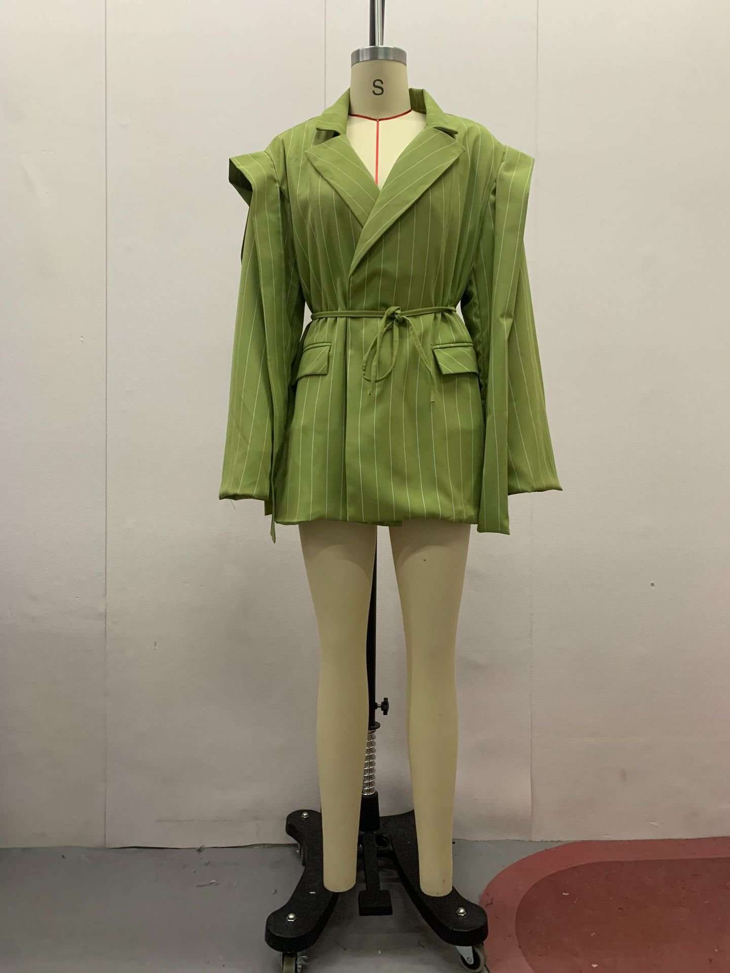 Striped Casual Blazer Jacket - L, Olive Branch Green image