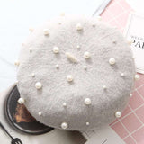 Embellishment Beaded Studs Crochet Cashmere Beret Cap image 2
