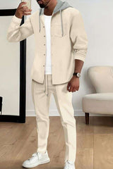 Slim Fit Waffle Hoodie & Cardigan Tracksuit - S, Light Beige image