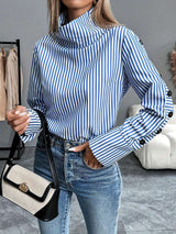 Unique High Collar Striped Top image 4