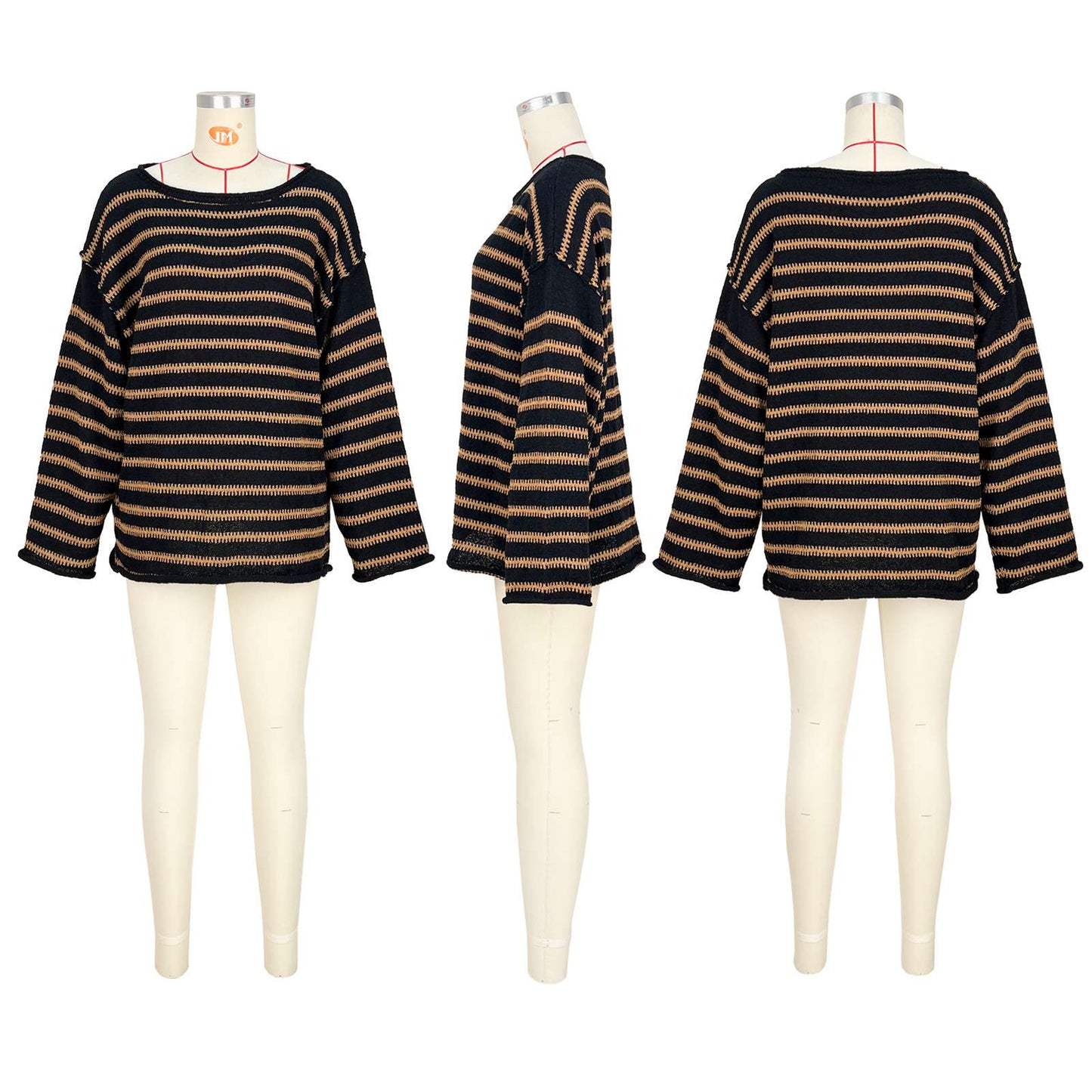 Striped Loose Bat Long Sleeve Sweater image 6