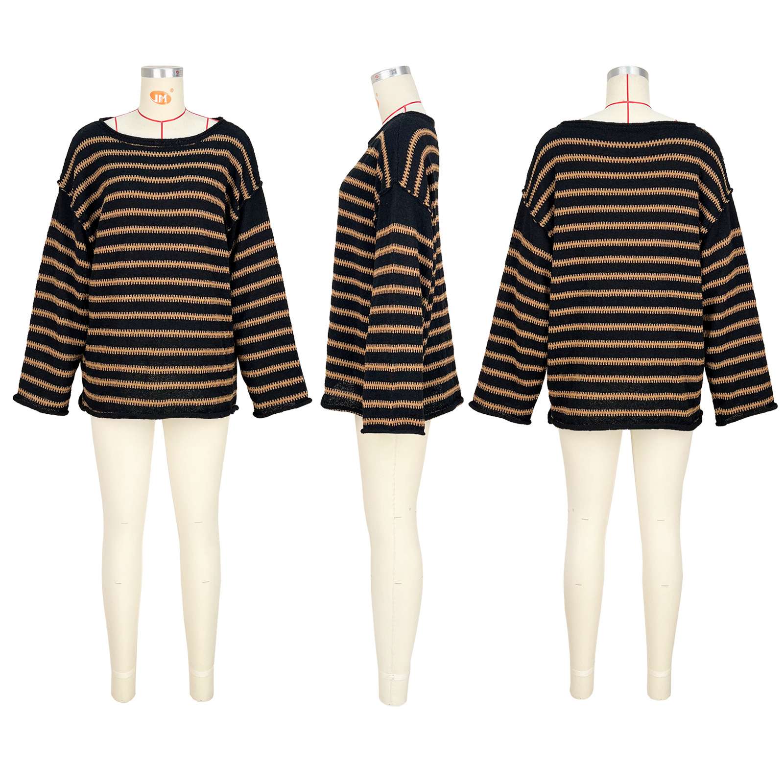 Striped Loose Bat Long Sleeve Sweater image 6