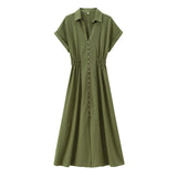 Button-Down Midi Shirt Dress - M, Army Green image