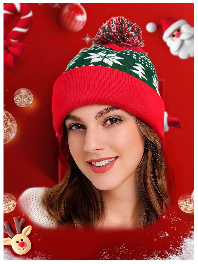 Festive Pom-Pom Beanie with Snowflake Pattern image 0