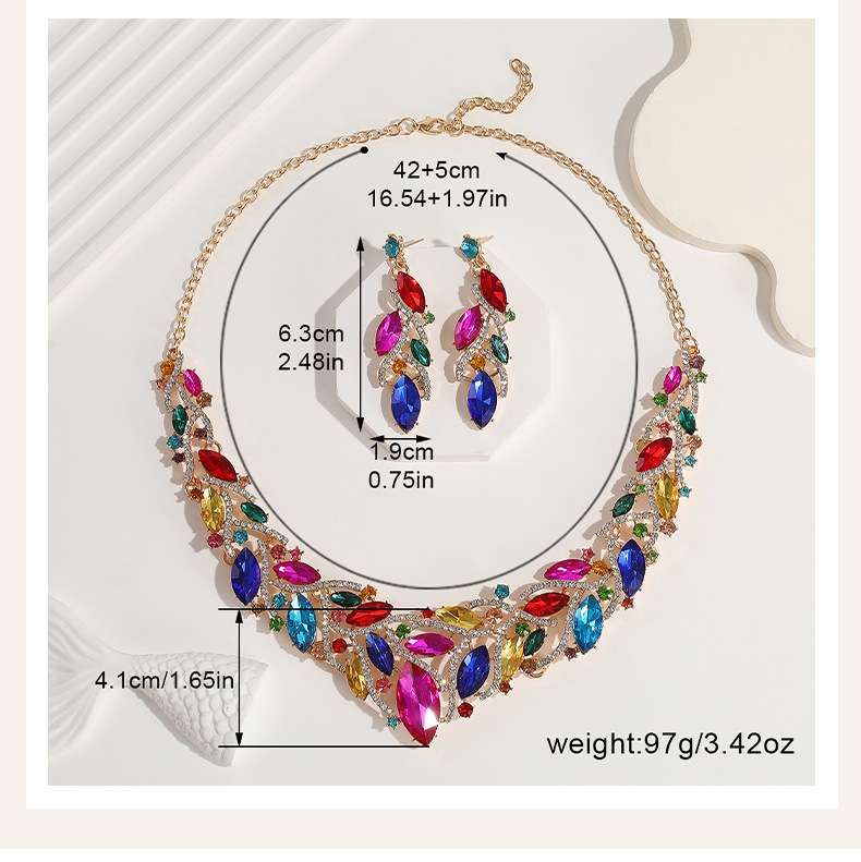 Crystal Leaf Necklace & Earring Set - Free Size, Rose image