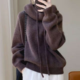 Turtleneck Hooded Loose Sweater - XL, Coffee Brown image
