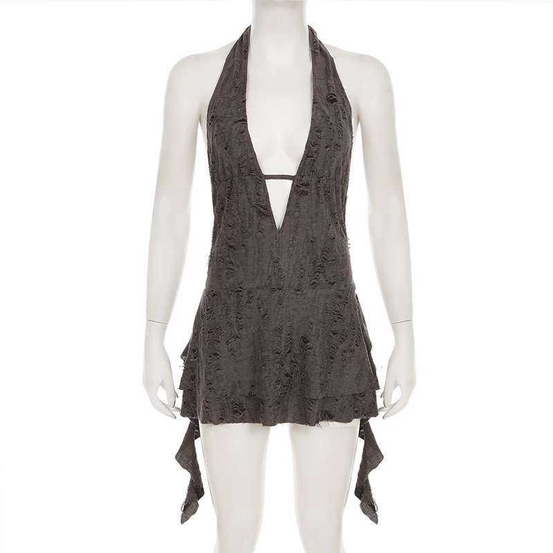 Textured Halter Dress with Ruffled Hem image 6