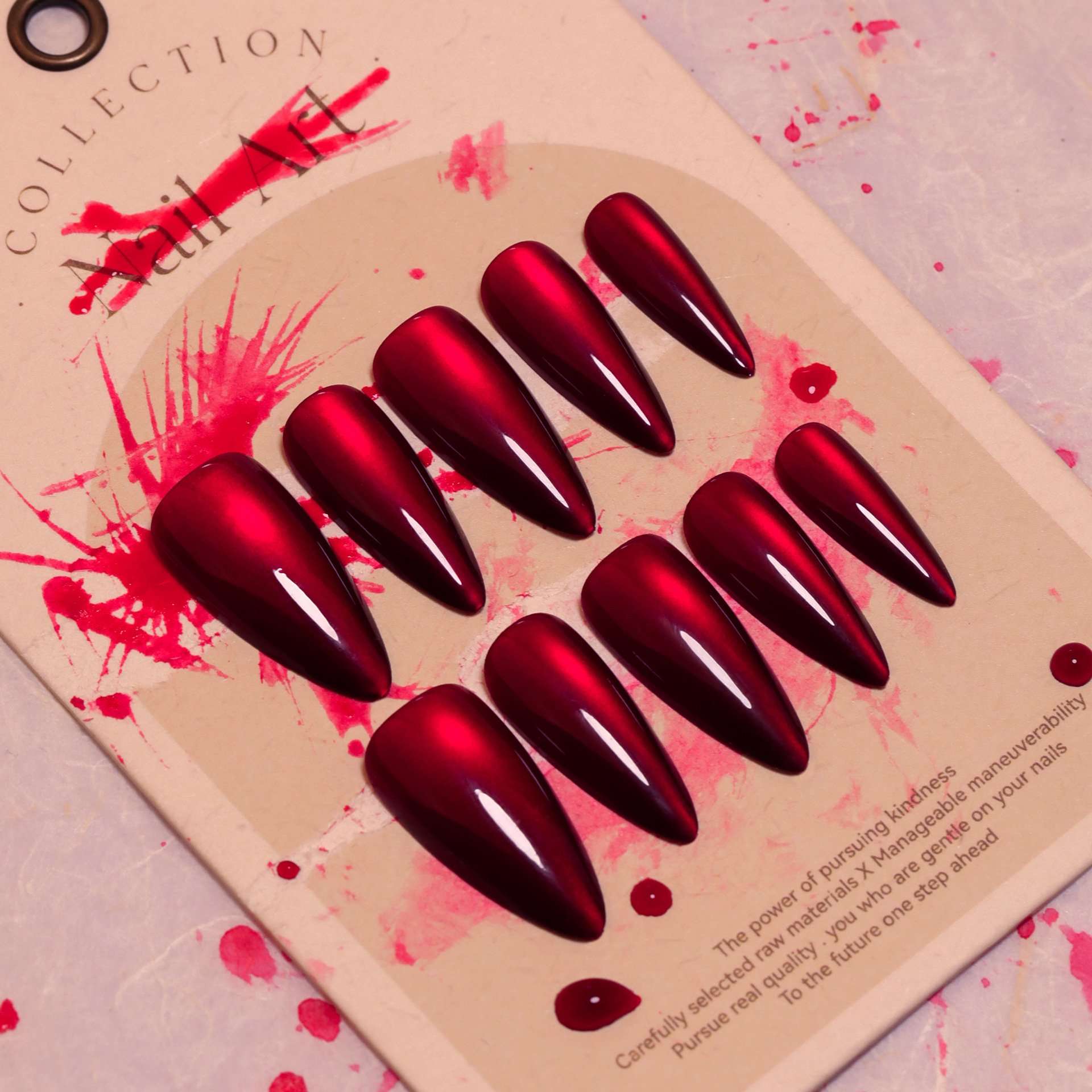 Red Press on Nails Stiletto Fake Nails image 2