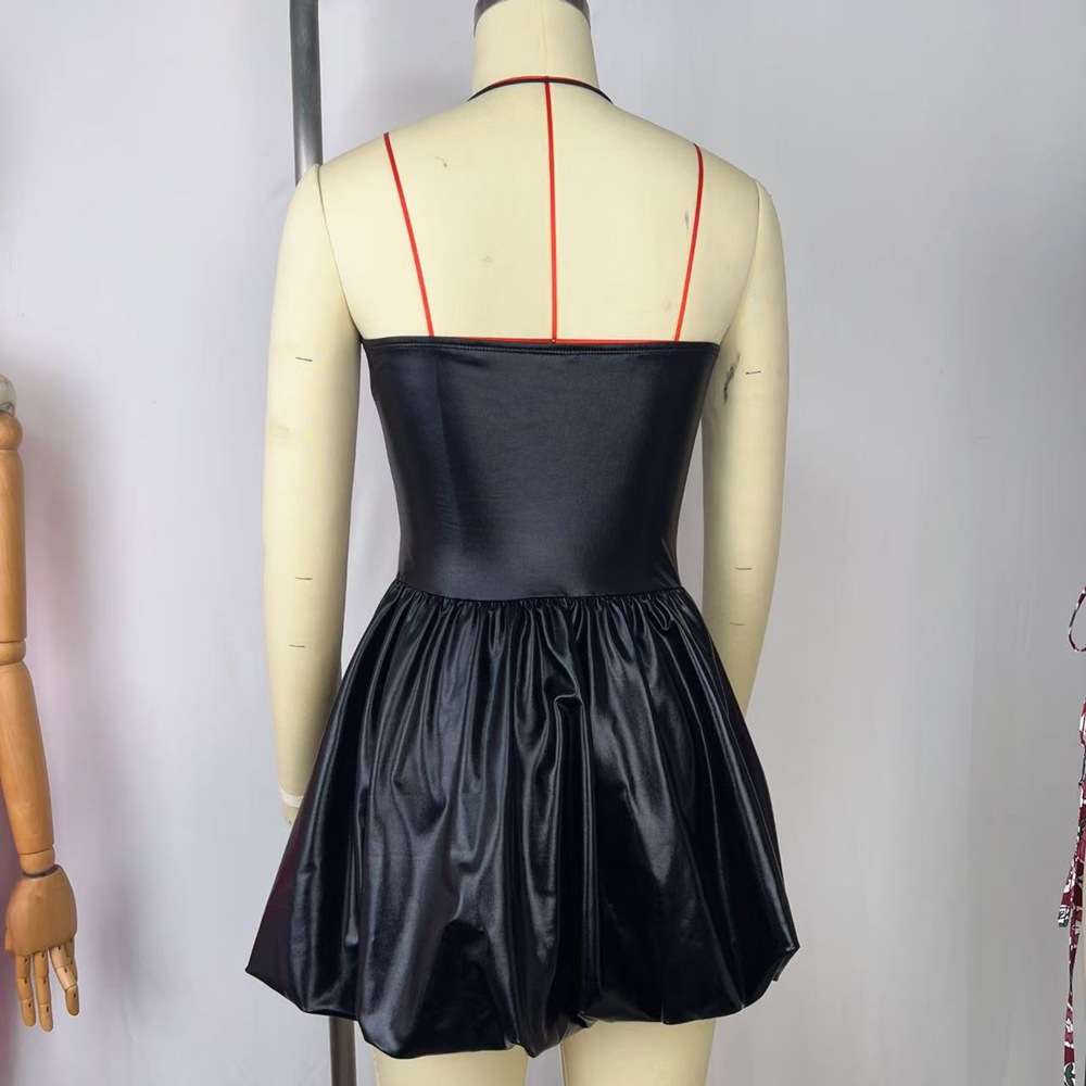 Black Faux Leather Lace-Up Corset Mini Dress image 4