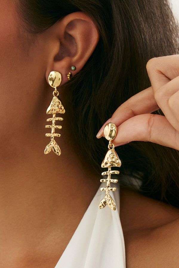 Gold Fishbone Dangle Earrings image 1