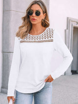 Elegant Top with Crochet Detail & Lace Accents - L, White image