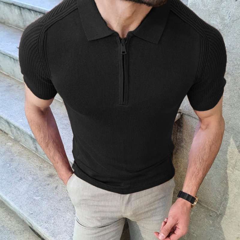 Short-Sleeve Zip Polo Shirt - S, Black image