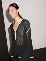 Elegant Black Tunic with Trim Details - M, Black image