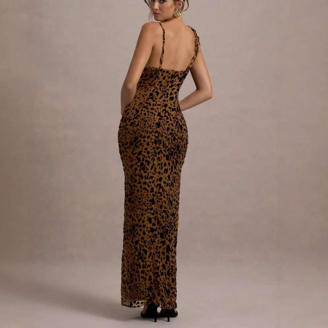 One-Shoulder Leopard Maxi Dress image 2