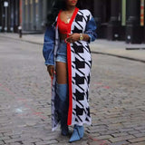 Stylish Color-Block Long Jacket - L, Black image