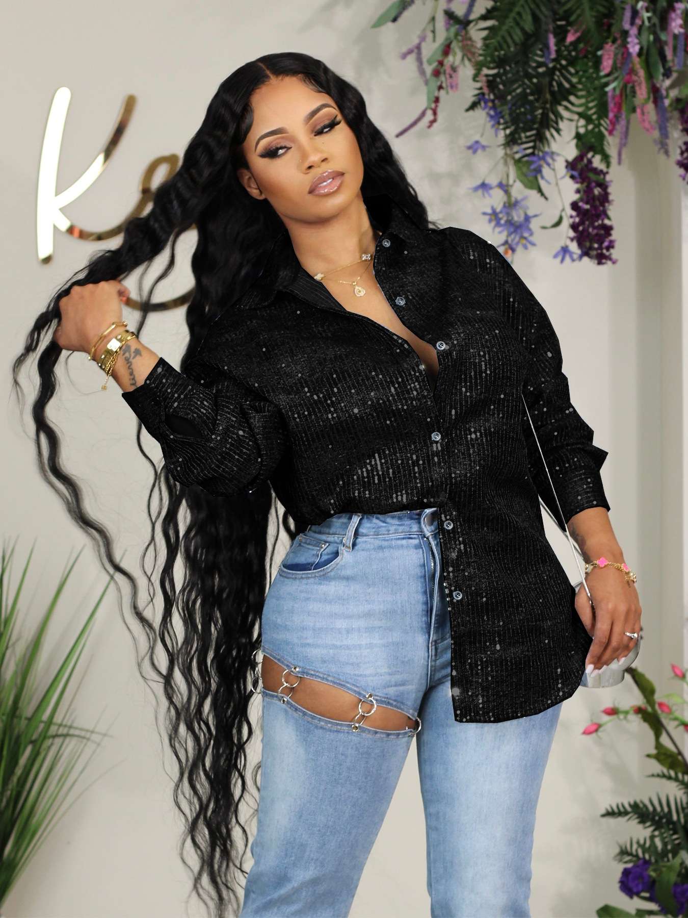 Stardust Elegance Shirt - S, Black image