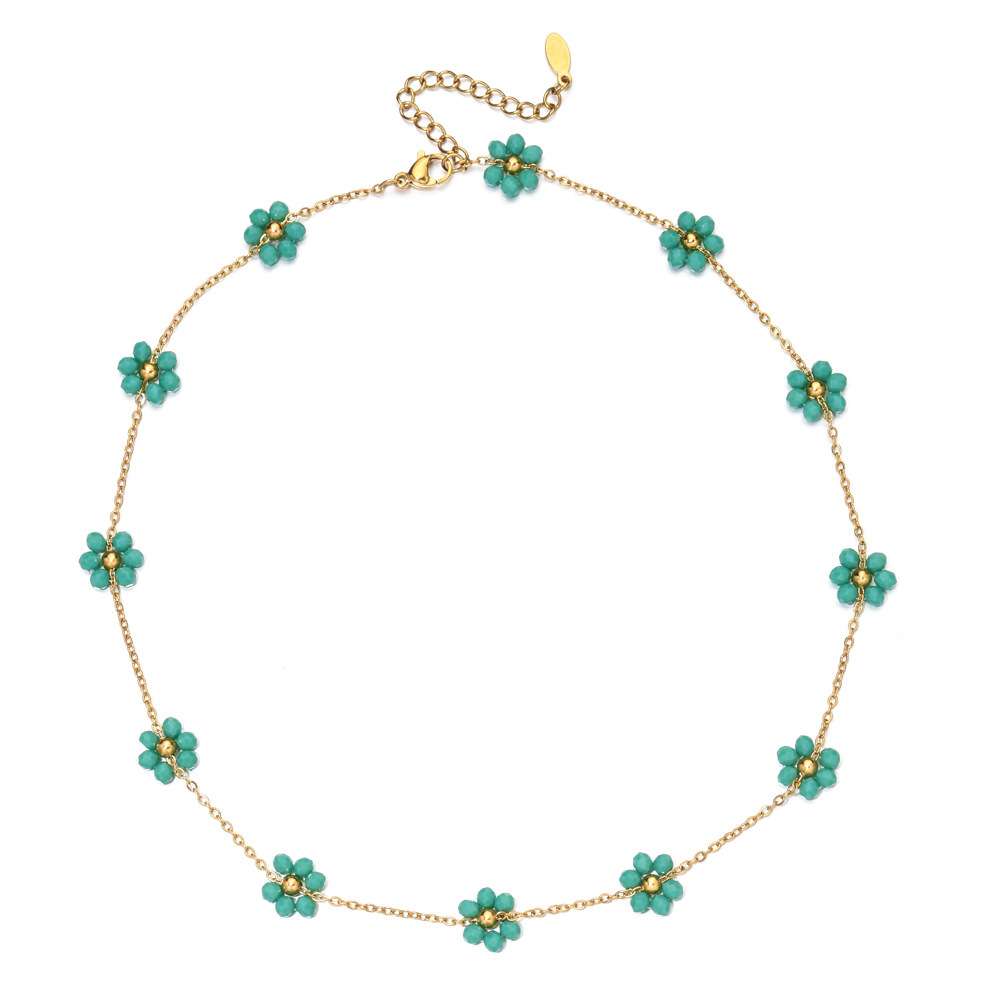 Gold Necklace with Pearl and Floral Crystal image 1