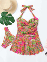 Vibrant Paisley & Floral Halter Dress & Matching Bikini Set image 1
