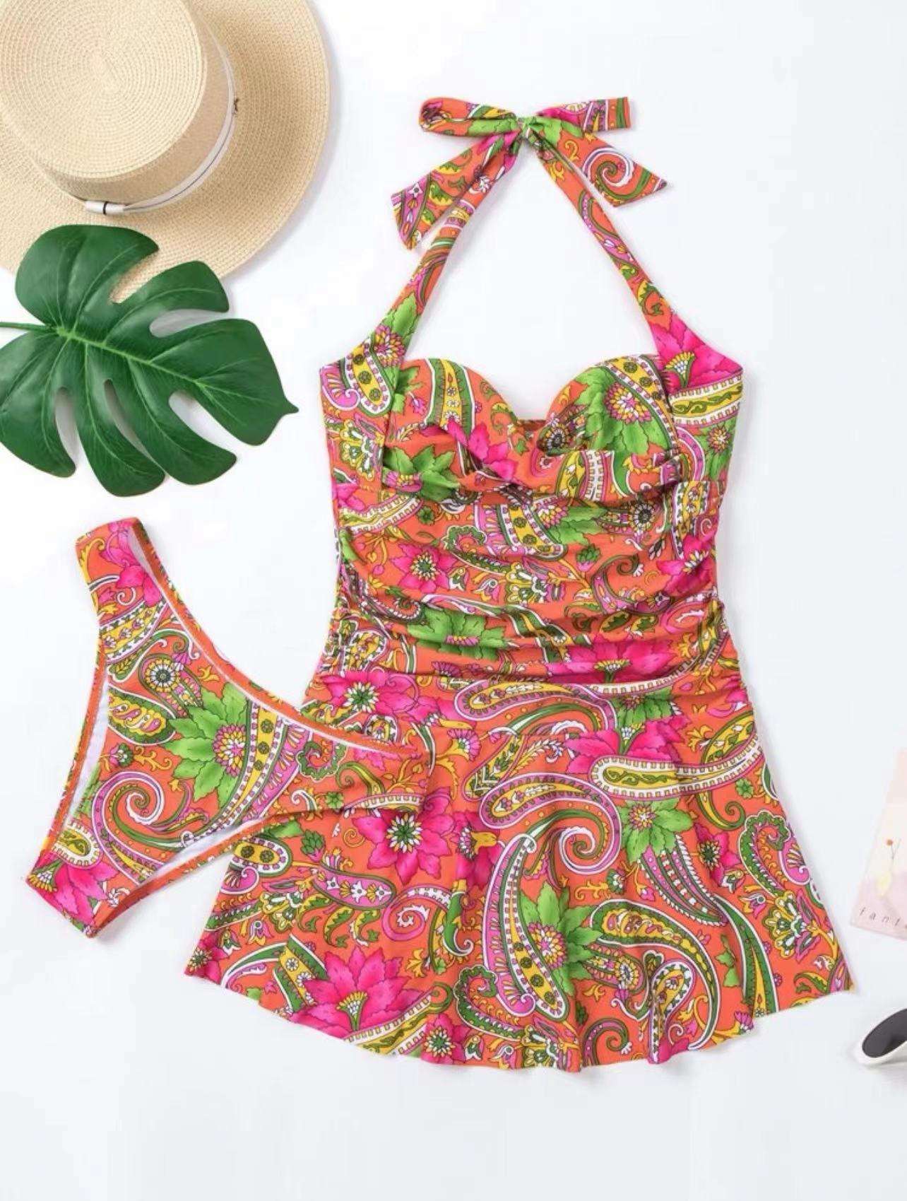 Vibrant Paisley & Floral Halter Dress & Matching Bikini Set image 1