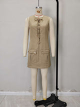Sleeveless Lace-Up Pocket Dress image 4