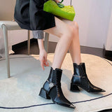 Metal Small Square Toe Chain Ankle Boots Women image 0
