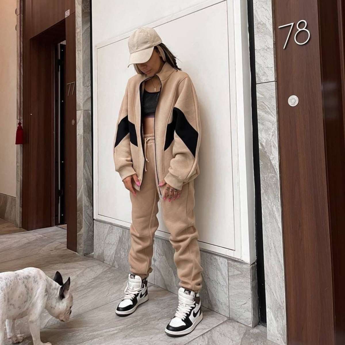 Mock Collar Loose-Fit Tracksuit - XL, Light Fawn Beige image